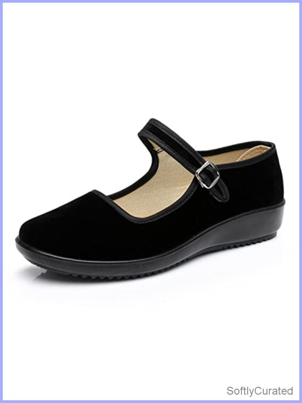 Women's Velvet Mary Jane Flats Cotton Lining Slip Resistant Yoga Dance Shoes